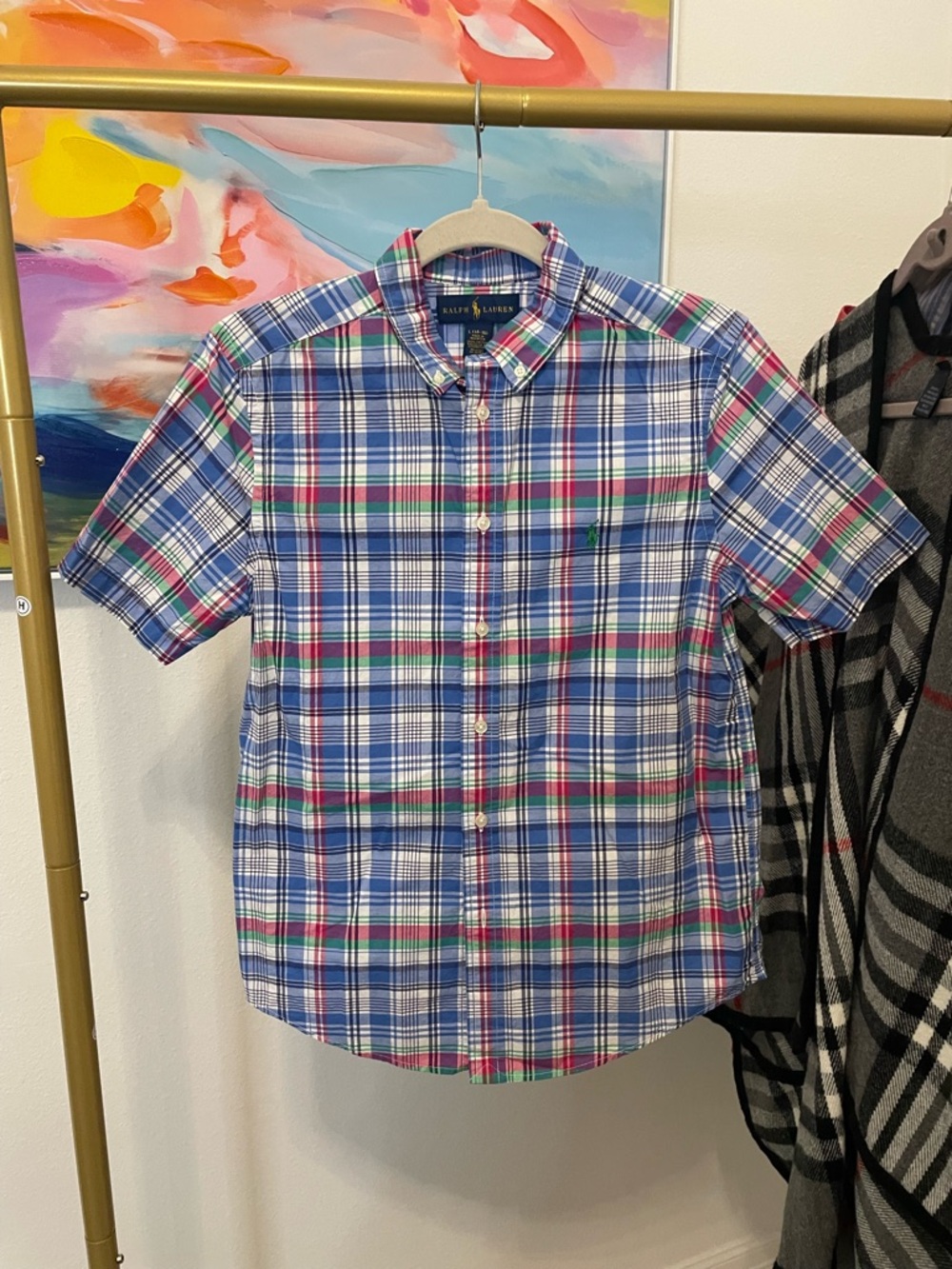 Ralph Lauren Short-Sleeve Plaid Button-Down Shirt - Blue, Green, Red Boys Size L - Picture 4 of 8